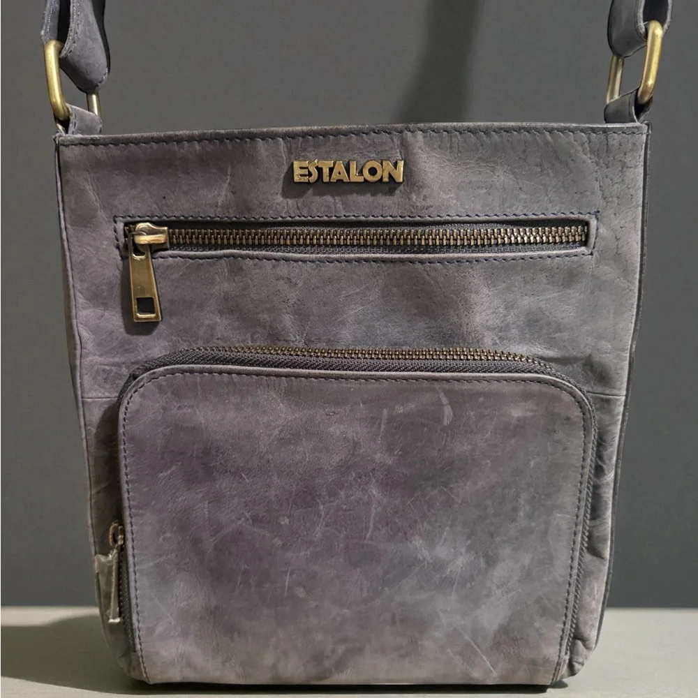 ESTALON - Charcoal Gray Leather Crossbody Bag